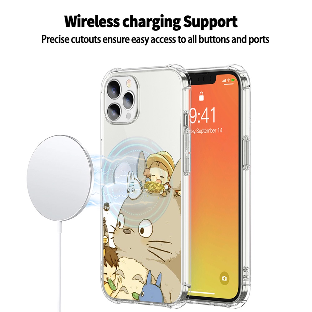 Ốp Điện Thoại Mềm Trong Suốt Chống Sốc In Hình Totoro Cho iPhone X XS Max XR 12 / 13 Mini 7 6 Plus SE 2020