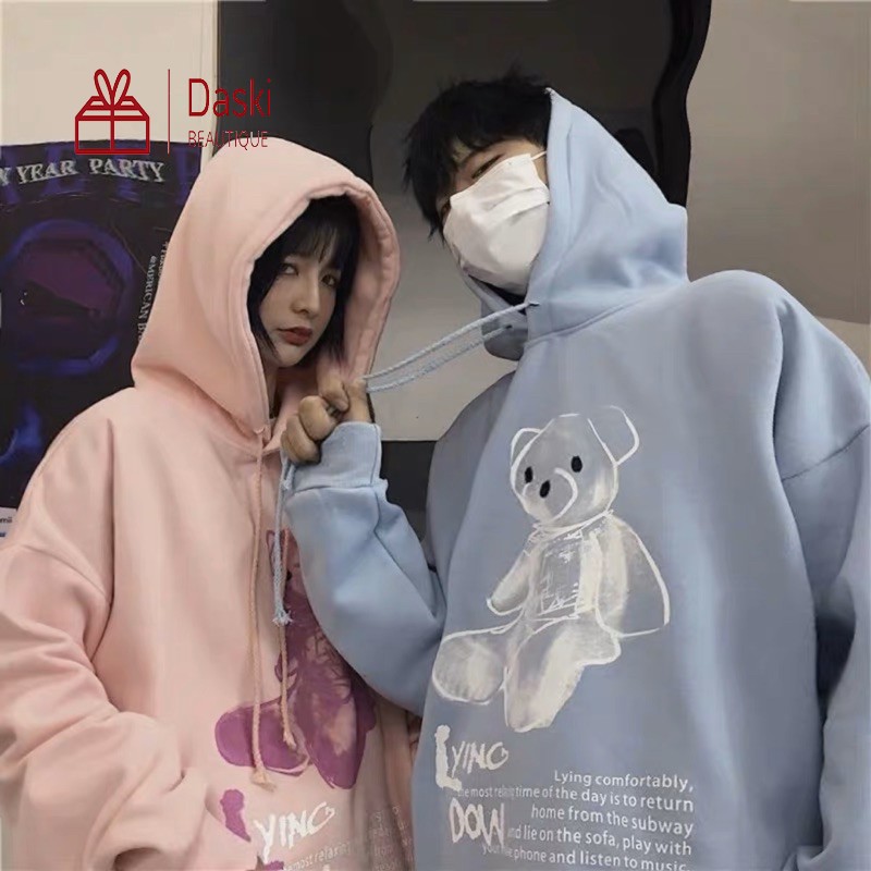 Áo hoodie unisex nỉ bông cotton dưới 70kg - Gấu bông Lyng Dow Daski phong cách ulzzang