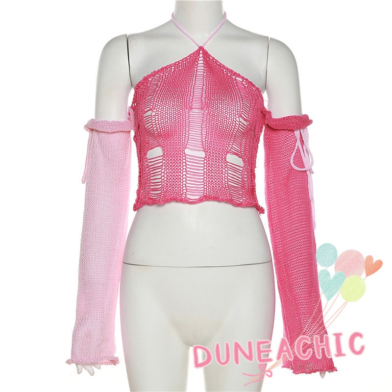 DUNEA Áo Sweater Dệt Kim Tay Dài Hở Vai Quyến Rũ Cho Nữ