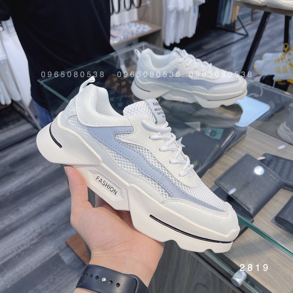 [Ảnh thật - Hàng loại 1] Giày thể thao nam, giày sneaker nam kem viền phản quang G2819