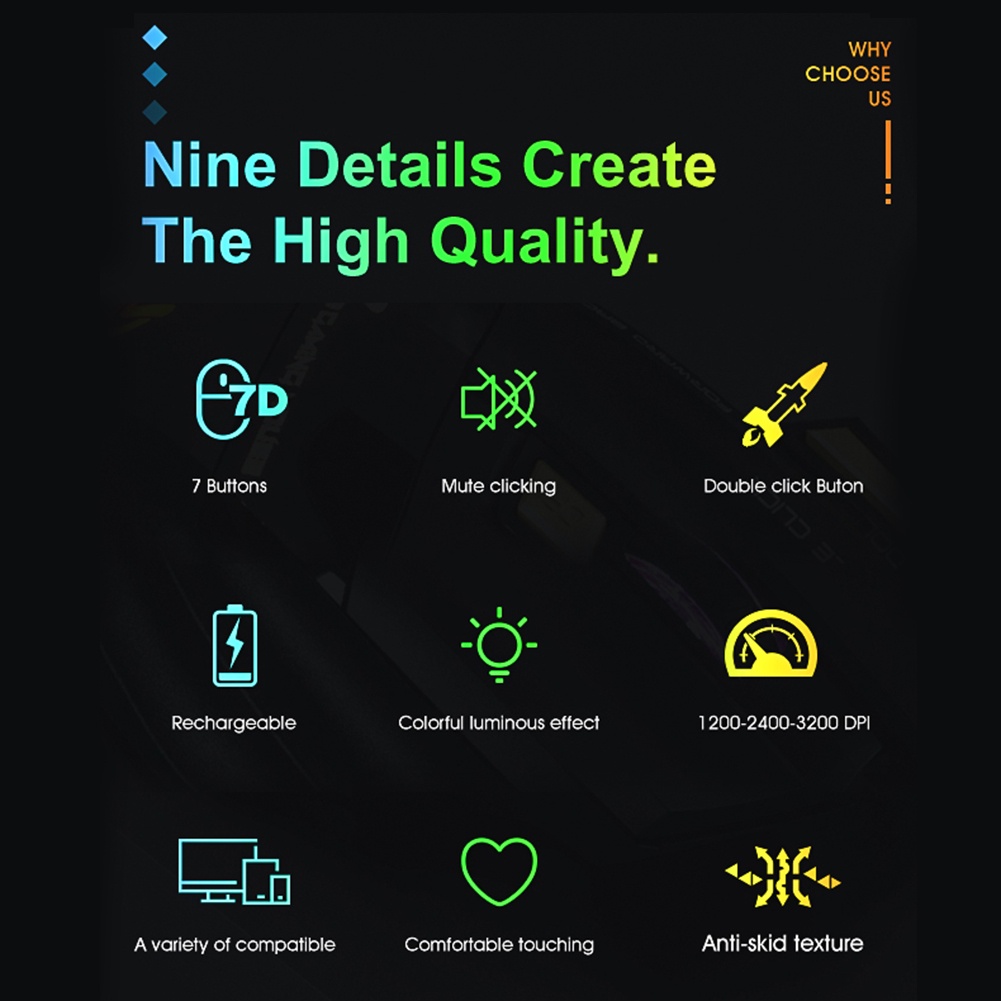 Chuột không dây sạc điện 2.4ghz với 7 nút bấm dùng để chơi game trên máy tính/ laptop