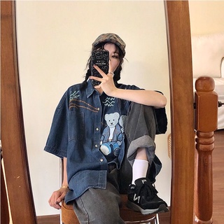 [ 𝗢𝗥𝗗𝗘𝗥 𝗧𝗔𝗢𝗕𝗔𝗢 ] Áo Sơ Mi Denim Thêu Gấu