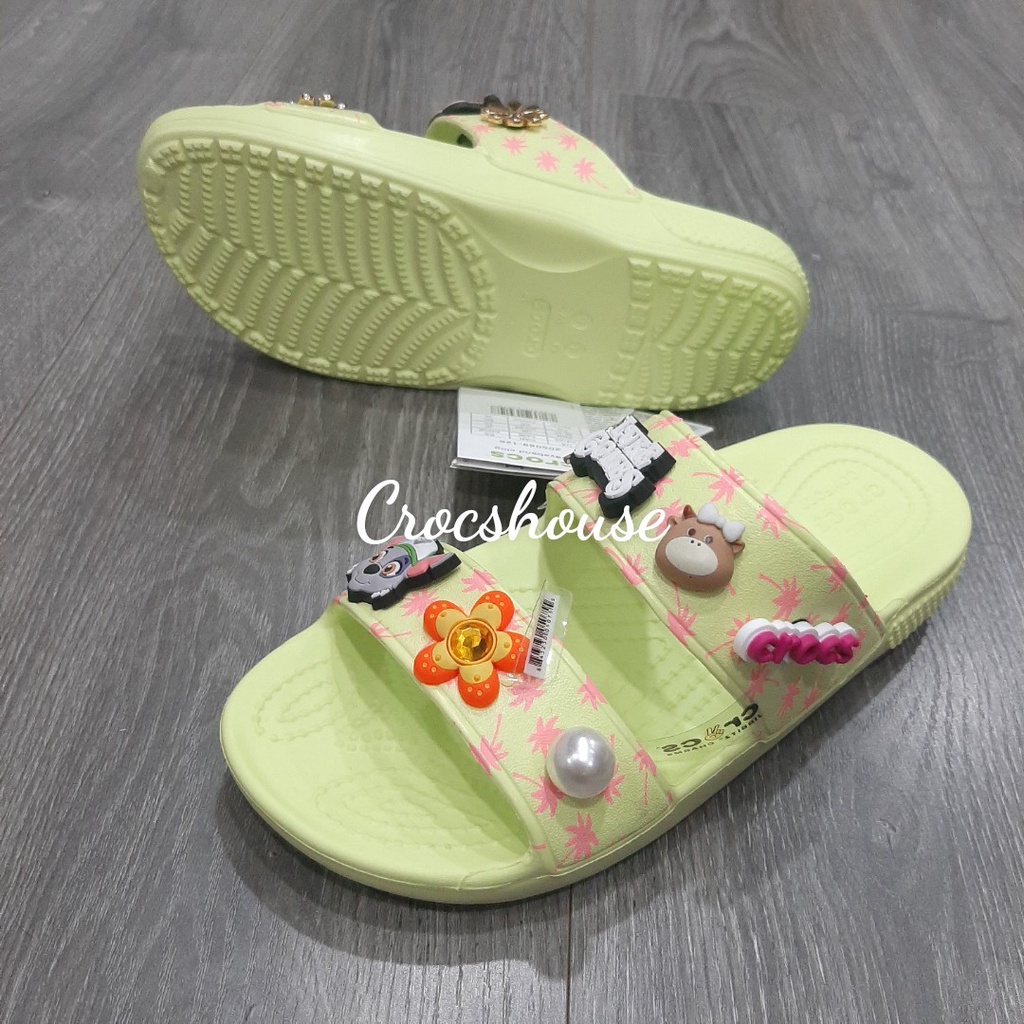 (Bảng màu 1) Dép crocs hai quai ngang hoạ tiết classic tặng 2 jibbitz, dép quai ngang crocs nam nữ - Crocs house