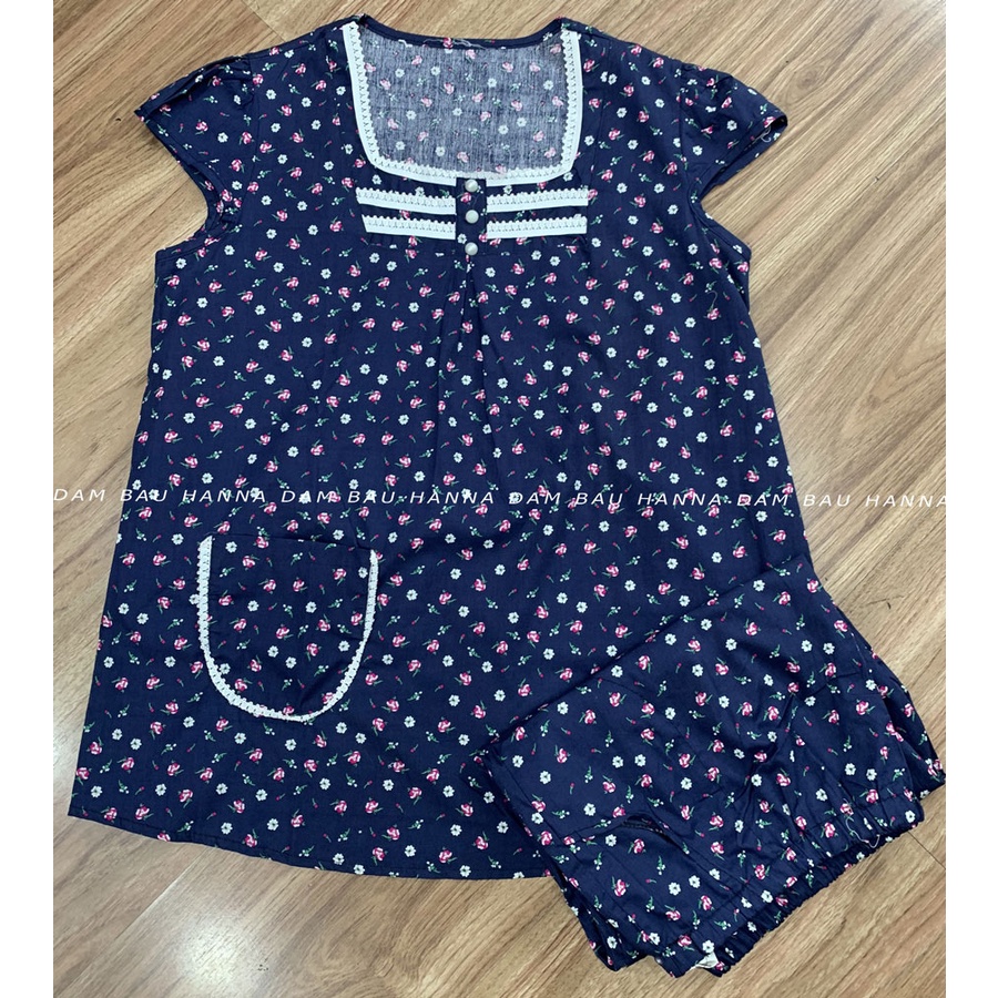 [HANNA] Đồ bộ bầu lửng mặc ở nhà free size 40-60kg vải cotton họa tiết dễ thương mát thấm mồ hôi tốt cho mùa hè có lưng
