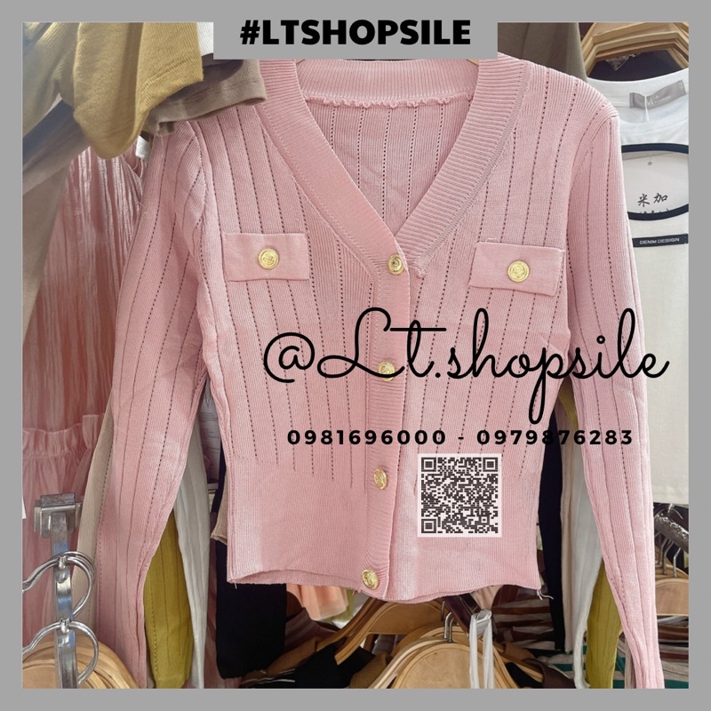 Áo len tăm cổ V khuy B vàng dáng dài tay thu đông