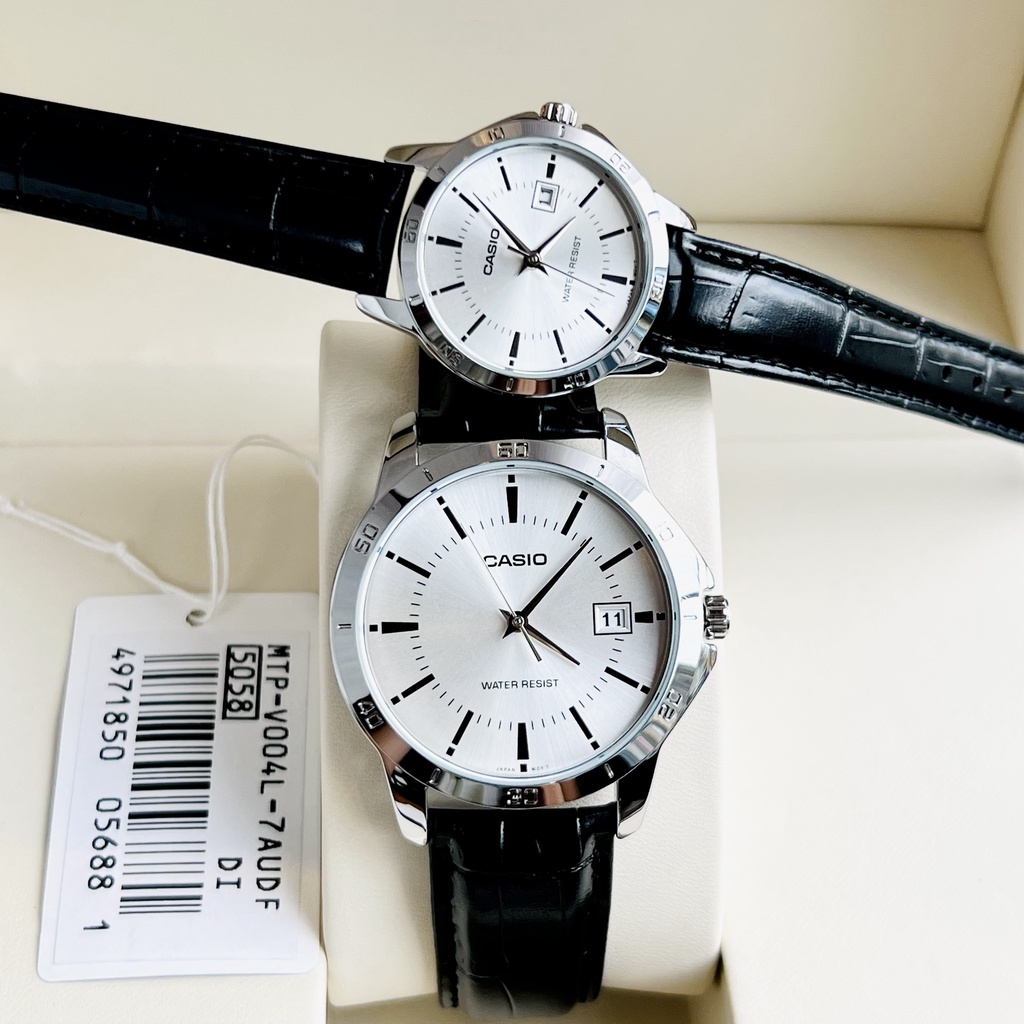 Đồng hồ đôi nam nữ dây da Casio MTP V004L 7A