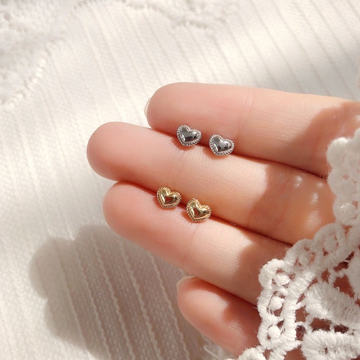 Bông tai bạc ý 925 trái tim hoa tai nữ hàn quốc