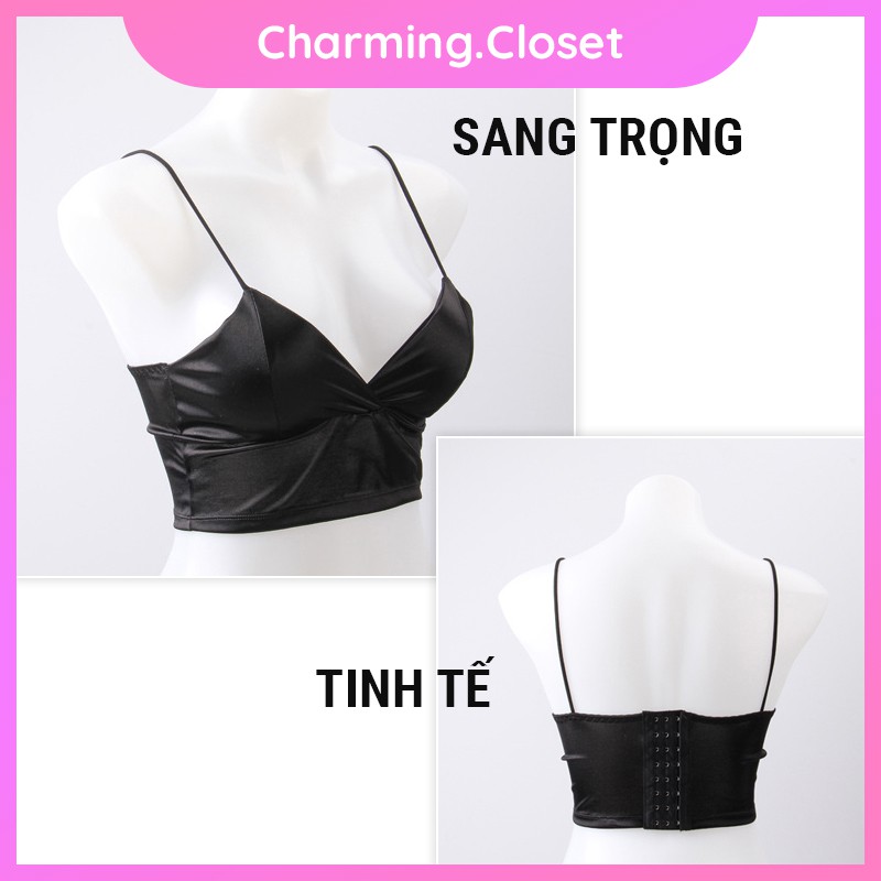 Áo Bra 2 Dây Lụa Phi Bóng Không Gọng Mềm Mại Sang Trọng | Áo Croptop Nữ Kiểu Ôm