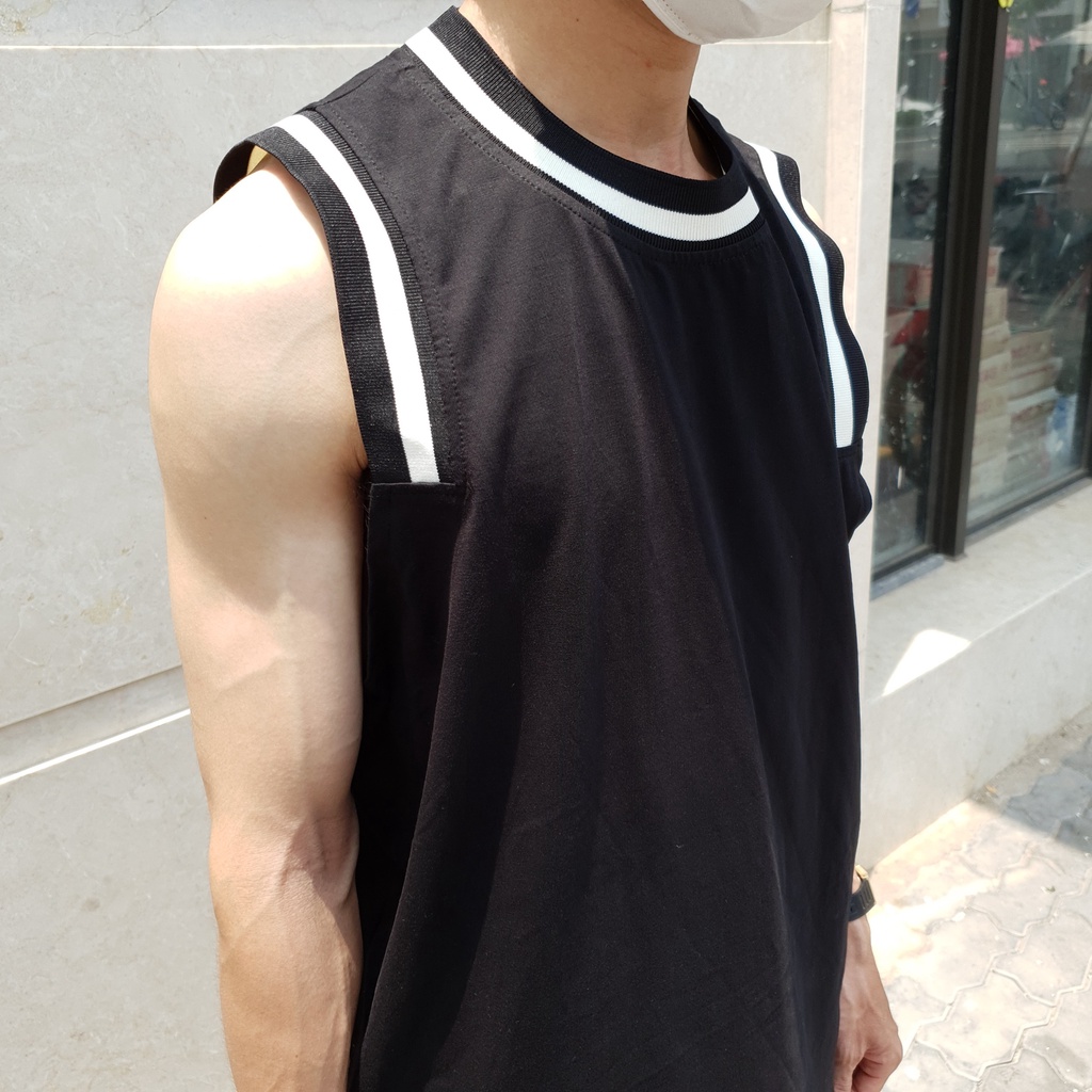 Áo thun tanktop DATINO bo cổ viền vai dệt cực xịn, chất vải 100% cotton 2 chiều mát mẻ