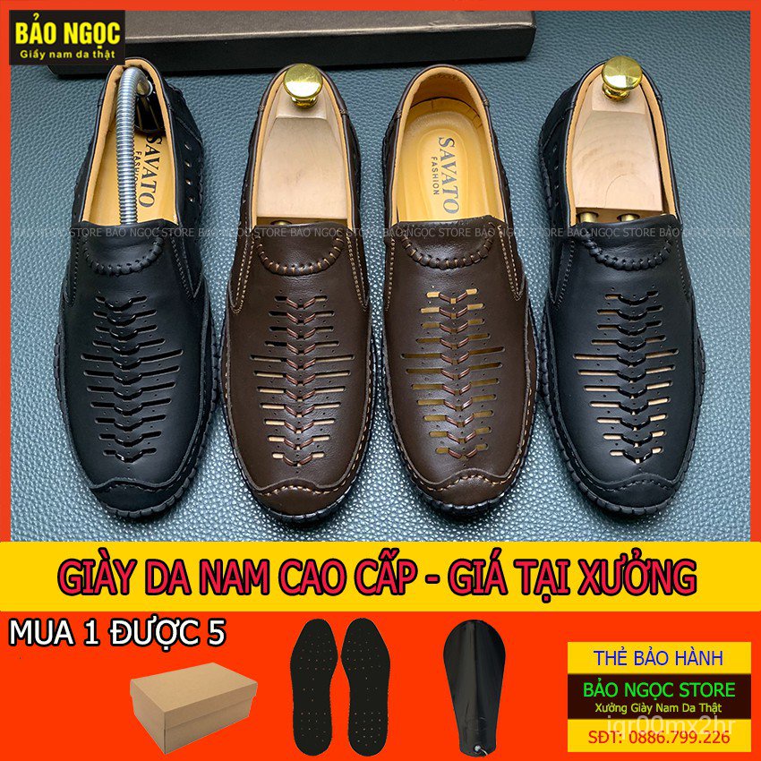 ZZF6 Giày lười nam da bò đục lỗ cực thoáng mã TH561 - Đế cao su khâu chỉ chắc chắn siêu bền bỉ - Bảo hành nổ da bong đế
