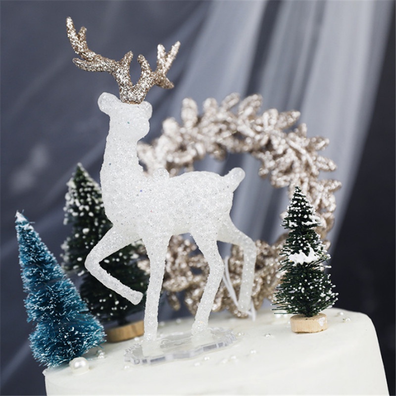 Phụ Kiện Trang Trí Bánh Sinh Nhật Giáng Sinh Hình Tuần Lộc Bằng Pha Lê Trong Suốt