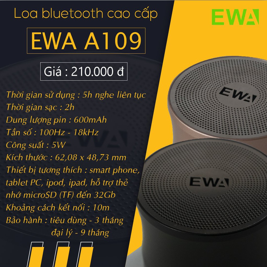 [Freeship] LOA BLUETOOTH KHÔNG DÂY EWA A109 - ÂM THANH CỰC HAY- TWS lINK 2 LOA CÙNG LÚC