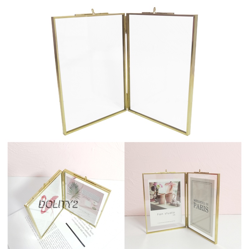 [Dolity2] Giá Đỡ Khung Ảnh Hai Mặt Màu Vàng Kim Trưng Bày