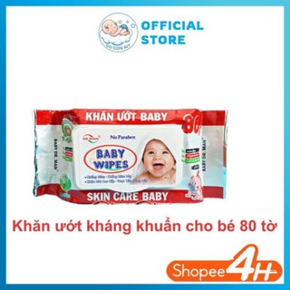 Khăn Ướt Kháng Khuẩn Không Mùi An Toàn Cho Bé BABY WIPES loại 80 tờ chuẩn 80 gram