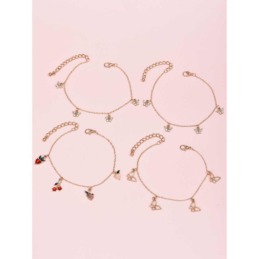 Bộ 4 lắc chân phối bướm/quả anh đào/nho/táo/dâu tây tinh tế phối pha lê làm quà cho nữ tuỳ chọn