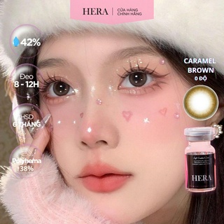 Lens hera nâu caramel tự nhiên không độ caramel brown nhập khẩu hàn quốc kính áp tròng không cận 6 tháng
