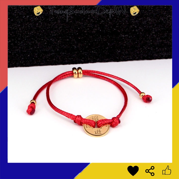 LẮC TAY TITAN CHỈ ĐỎ ĐỒNG XU MAY MẮN TA370 siêu dễ thương có nút rút