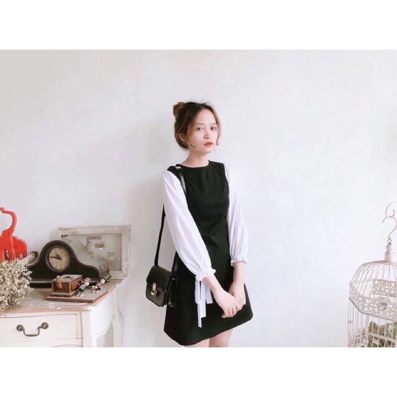 Váy đầm suông dài tay🌞FREESHIP🌞mẫu váy đầm suông tay phồng buộc nơ cực xinh, che khuyết điểm tốt-L025