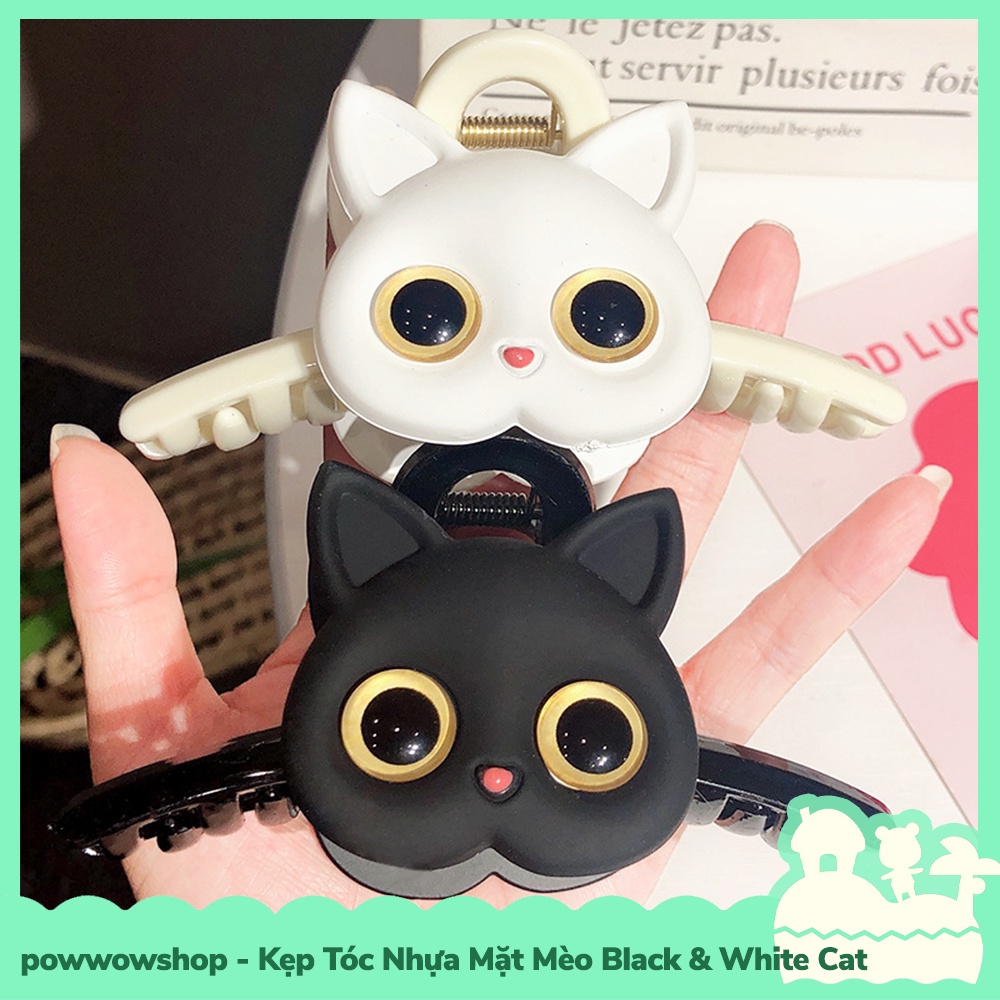 [Sẵn VN - Hỏa Tốc] Kẹp Tóc Nhựa Hình Mèo Black &amp; White Cat Đáng Yêu