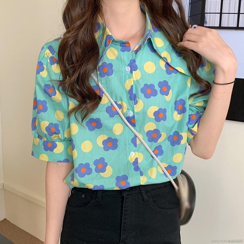 Áo Sơ Mi Hoa Tay Ngắn Dáng Rộng Phong Cách Retro Cho Nữ | BigBuy360 - bigbuy360.vn
