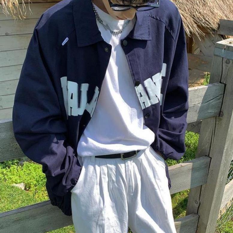 ORDER TB-  ÁO KHOÁC NAM ĐÓNG CÚC CỔ BẺ BO VẠT IN HÌNH CHỮ