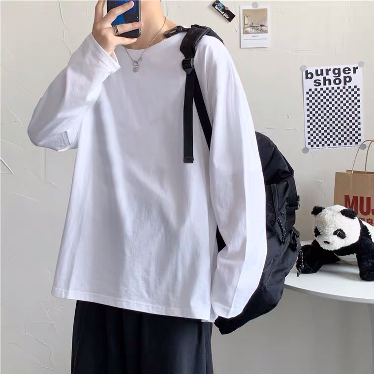 Áo thun dày tay trơn chất cotton mặc thoải mái - Áo longtee hai màu cơ bản đen và trắng - Áo longsleeve unisex