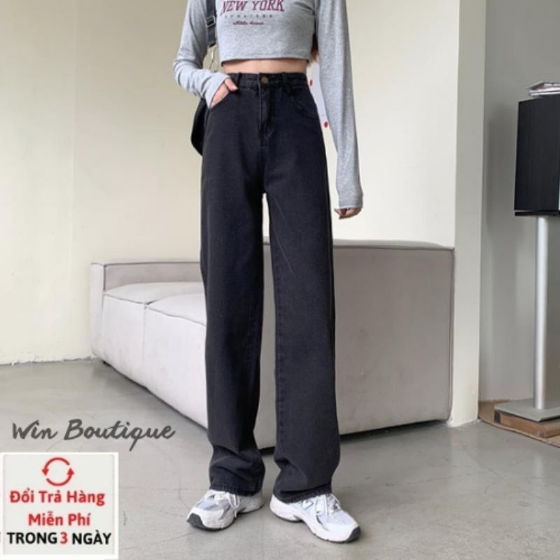 Quần jean nữ ống suông rộng màu be màu xanh màu đen trơn cơ bản cạp lưng cao hot 2022 Win Boutique | BigBuy360 - bigbuy360.vn