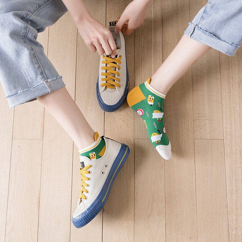 Vớ WAFNHA D469 chất liệu cotton họa tiết hoạt hình dễ thương thời trang cho nữ