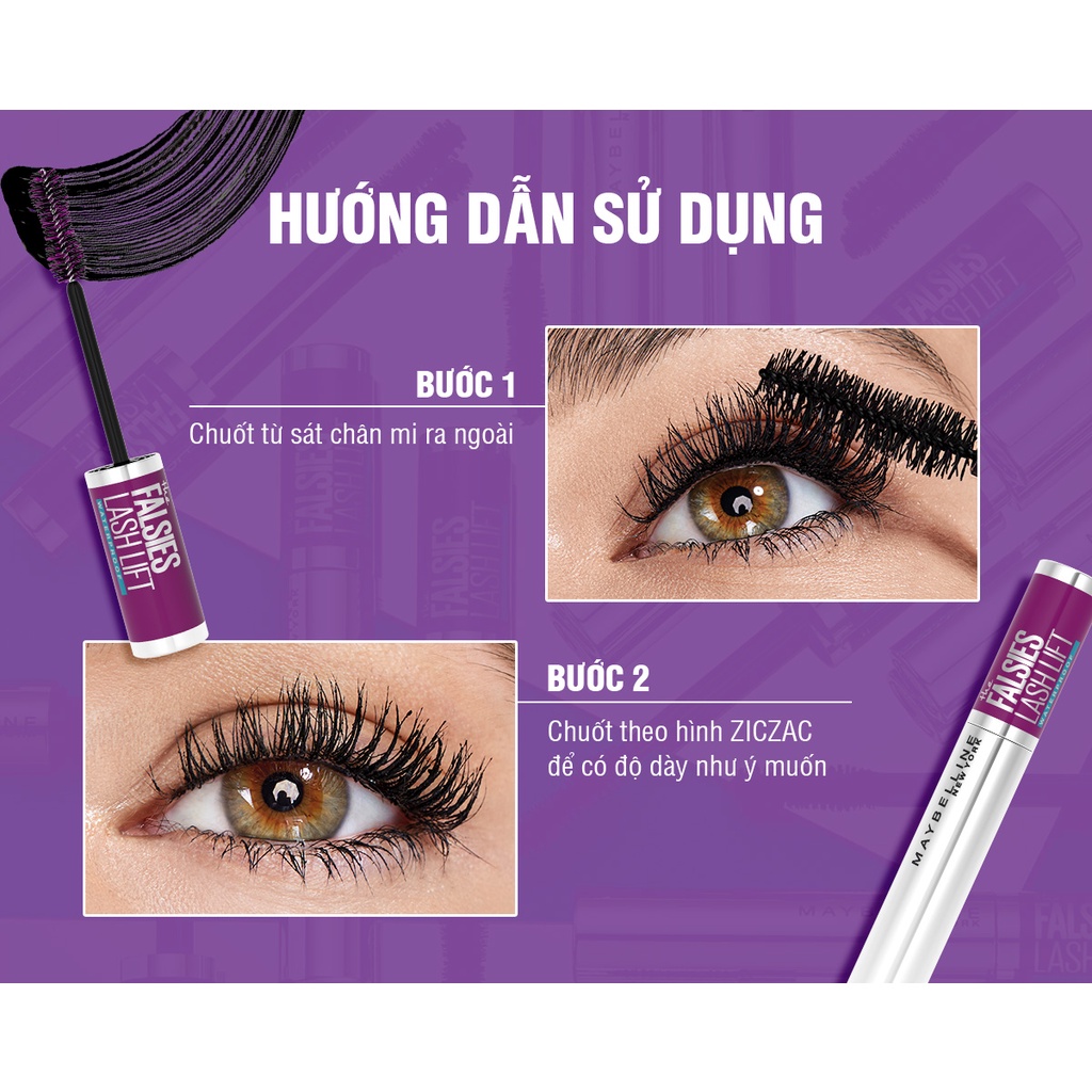 Mascara  làm dày và cong mi màu đen Maybelline Falsies Lash Lift Waterproof Very Back8.6ml