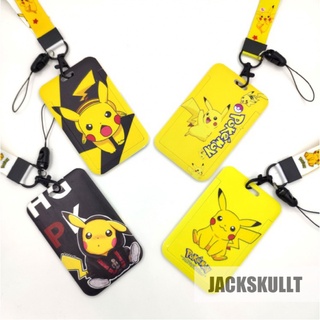 Dây đeo thẻ id / 2 ngăn họa tiết hoạt hình pikachu pokemon kèm 2 thẻ tiện dụng