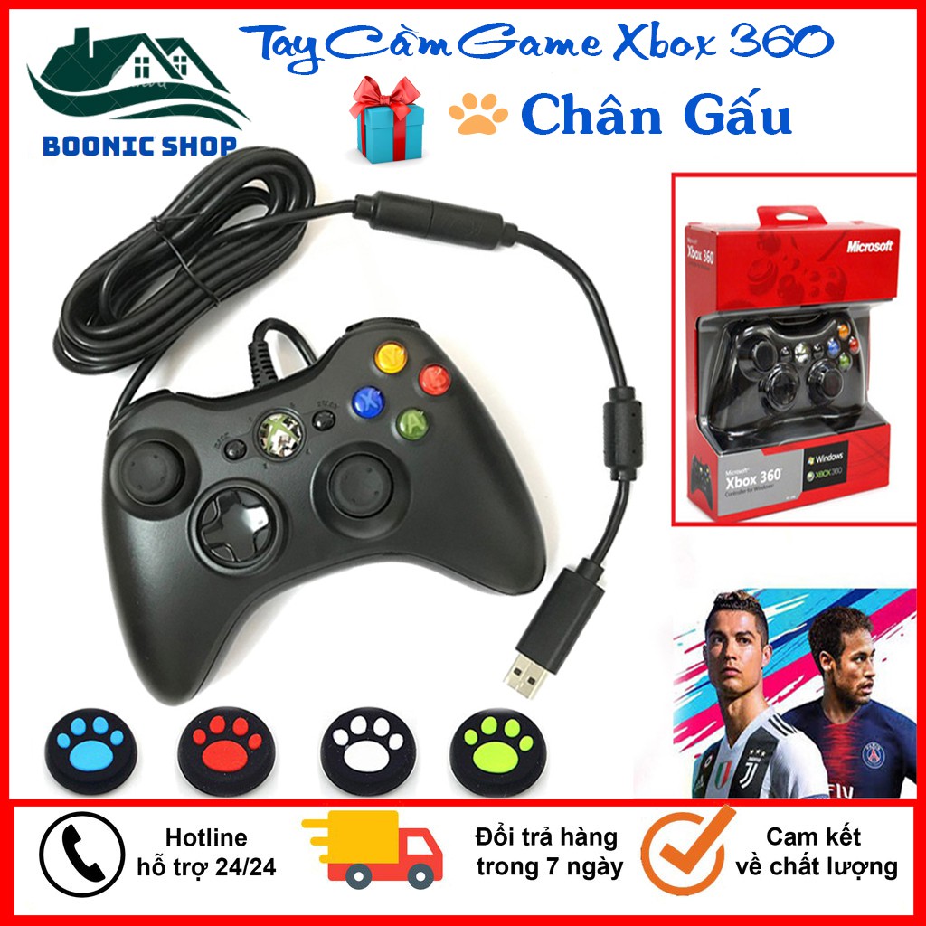 Tay Cầm XBOX 360 Có Rung Và Hỗ Trợ FullSkin Game Xbox Fifa FO4, Tay Cầm Chơi Game Có Dây Dành Cho PC Smart TV