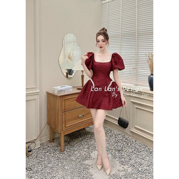 Váy cổ vest nơ đá sang chảnh noel và tết