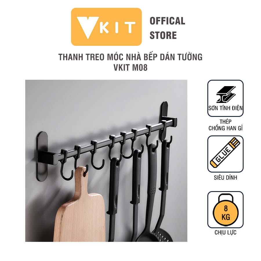 Thanh treo móc nhà bếp dán tường chống han gỉ VKIT M08