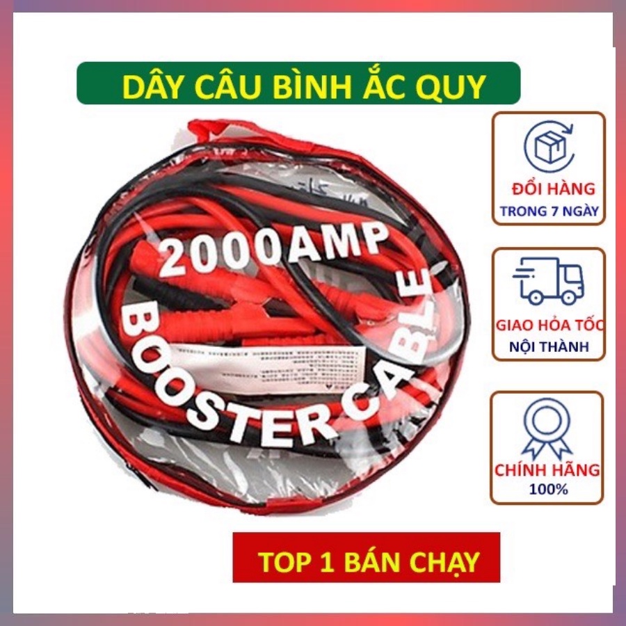 Dây Câu Bình Ắc Quy Ô Tô ⚡FREESHIP⚡ Lõi Đồng SIÊU TO - 1000A/2000A, Kích Điện Ắc Quy Cứu Hộ Ô Tô 2 Mét