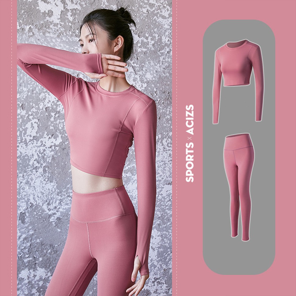 Set đồ tập croptop dài tay, co dãn, thấm hút mồ hôi size S,M,L,XL,XXL Mã S4BTSET2LO1