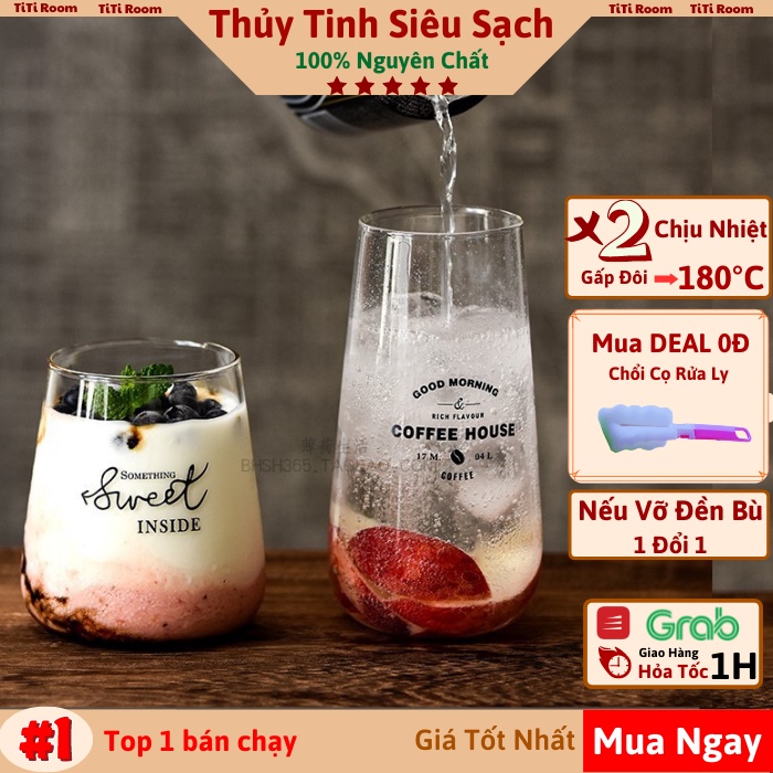 Ly thủy tinh uống sinh tố cao cấp dễ thương The Coffee Cốc thủy tinh tròn chịu nhiệt đẹp sang chảnh uống cà phê TiTiRoom