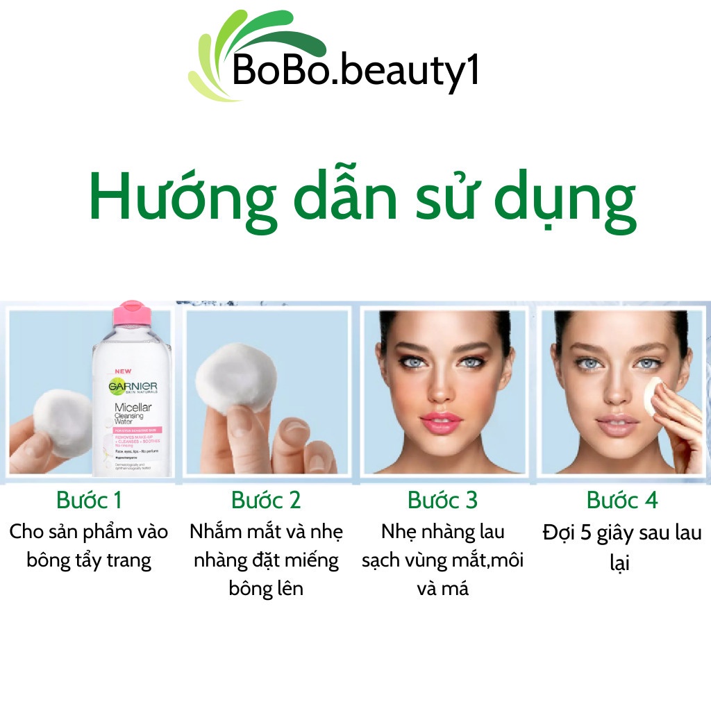 Nước tẩy trang GARNIER cho da dầu mụn da nhạy cảm làm sạch sâu giúp da mềm mịn trắng sáng 400ml