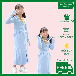 Váy chống nắng cho bé gái, áo chống nắng dài cho bé gái màu xanh có size lớn