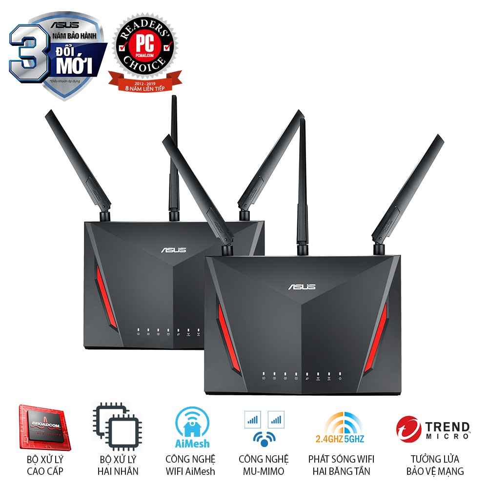 Bộ Phát Wifi ASUS RT-AC86U (2PK) (Gaming Router) Wifi AC2900 2 băng tần