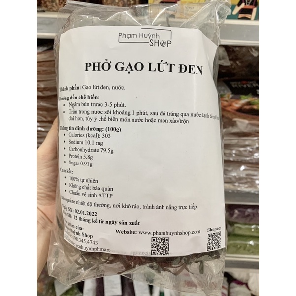 Phở gạo lứt đen gói 500g (phở khô làm từ gạo lứt đen)