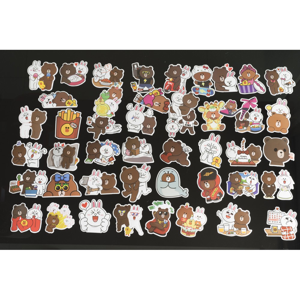 Bộ miếng dán sticker, stickers cao cấp chủ đề Gấu Line Brown 2020 trang trí Vali Laptop Mũ Bảo Hiểm Xe Máy Xe Đạp Đàn