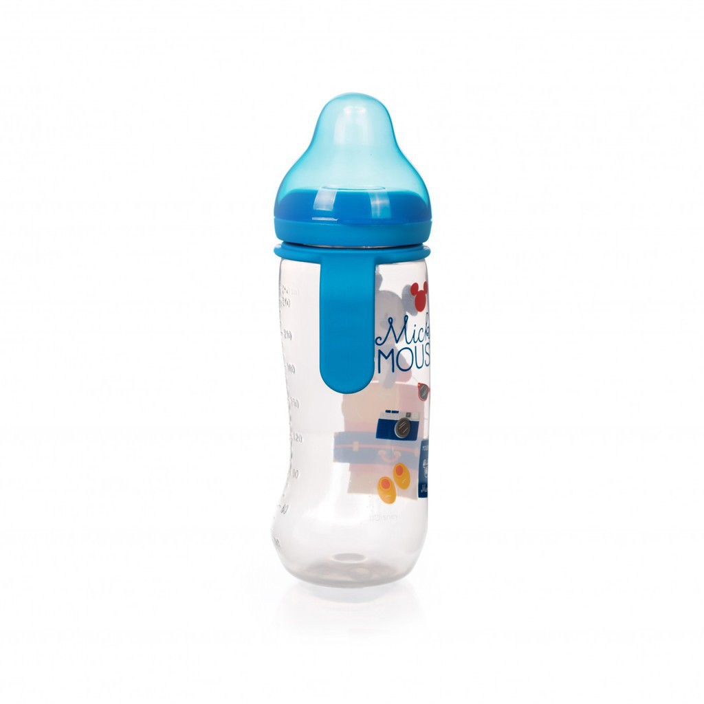 Bình sữa, núm ti và ống hút cổ thường/cổ hẹp có tay cầm 250ml Disney