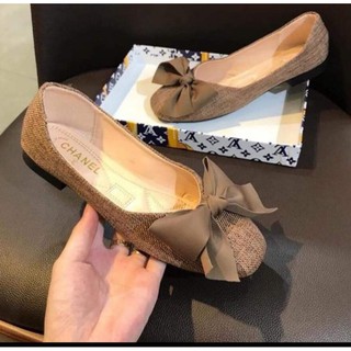 [Đại Hạ Giá] Giày bệt nữ nơ tiểu thư da cói kèm ảnh thật