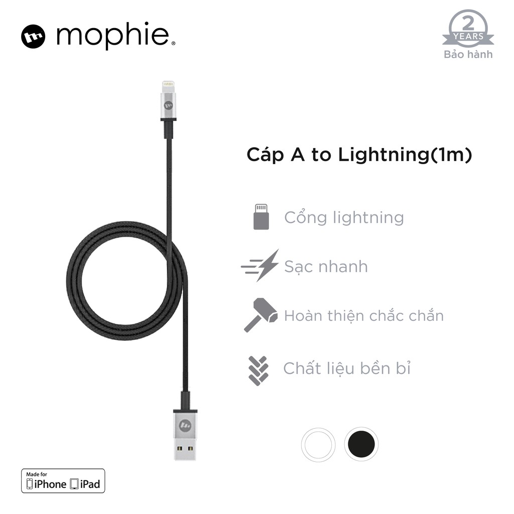 Combo sạc nhanh Mophie Power Delivery 20W USB-C - Cáp USB-C to lightning 1M cho iPhone/iPad - Dâu Đen Store