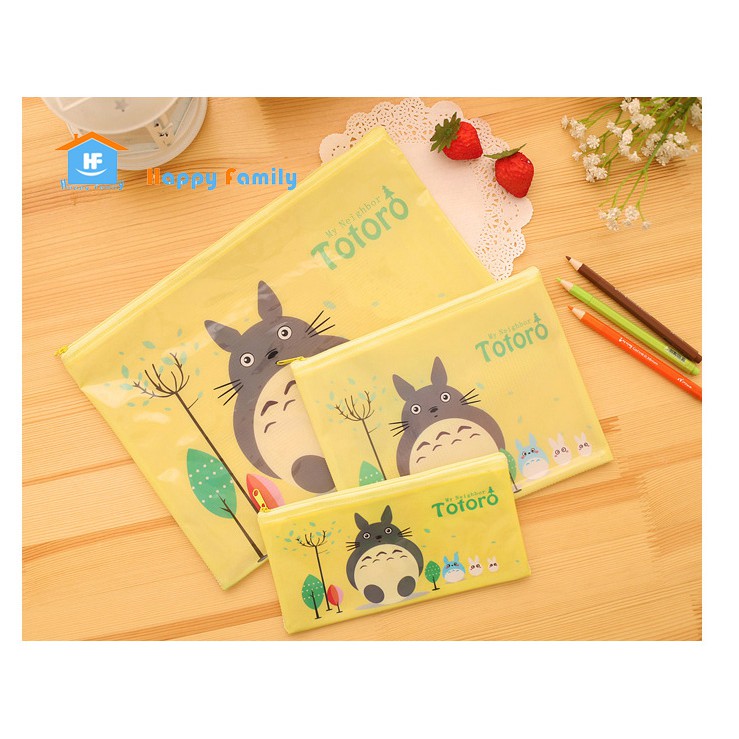 【Có bỏ sỉ 】Combo 3 size túi đựng hồ sơ chống nước dây kéo Totoro cao cấp