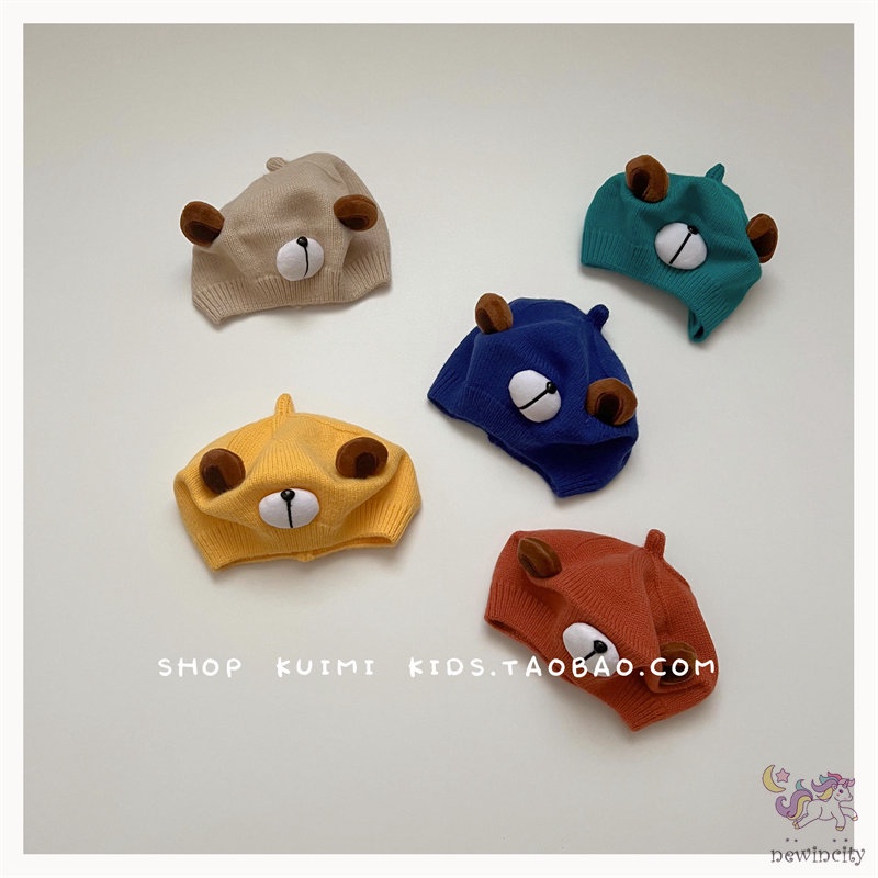 Mũ Beanie Dệt Kim Hoạ Tiết Hoạt Hình Phong Cách Hàn Quốc Cho Bé