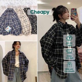 Áo sơ mi dài tay kẻ caro lồng đèn unisex - Áo sơ mi dài tay freesize phom rộng dáng suông tay phồng hot trend C96