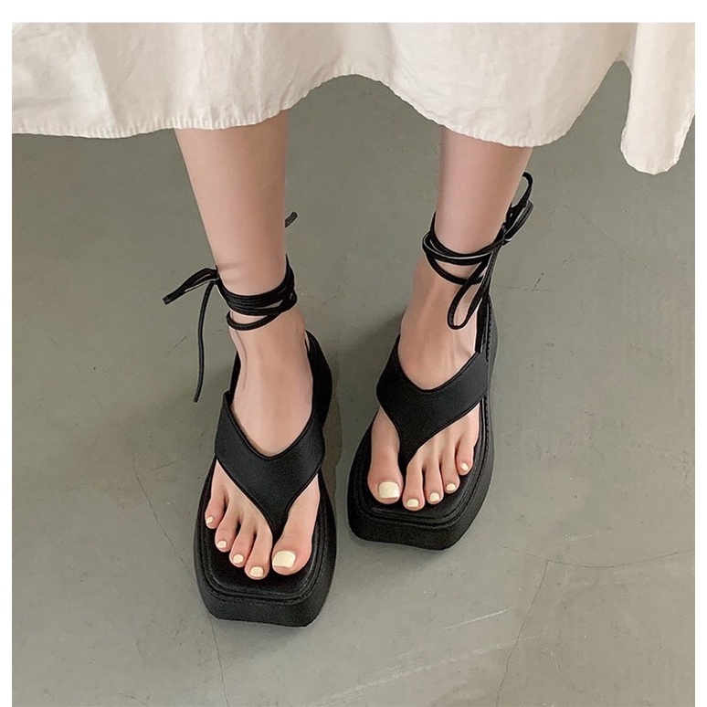 Giày Sandal Ulzzang CHUẨN FORM - Giày quai hậu đi học nữ đế cao thắt dây bánh bèo tiểu thư
