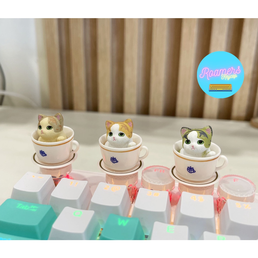 Keycap lẻ Mèo Tách Trà Siêu Dễ Thương  Phím Lẻ R4 PBT ABS