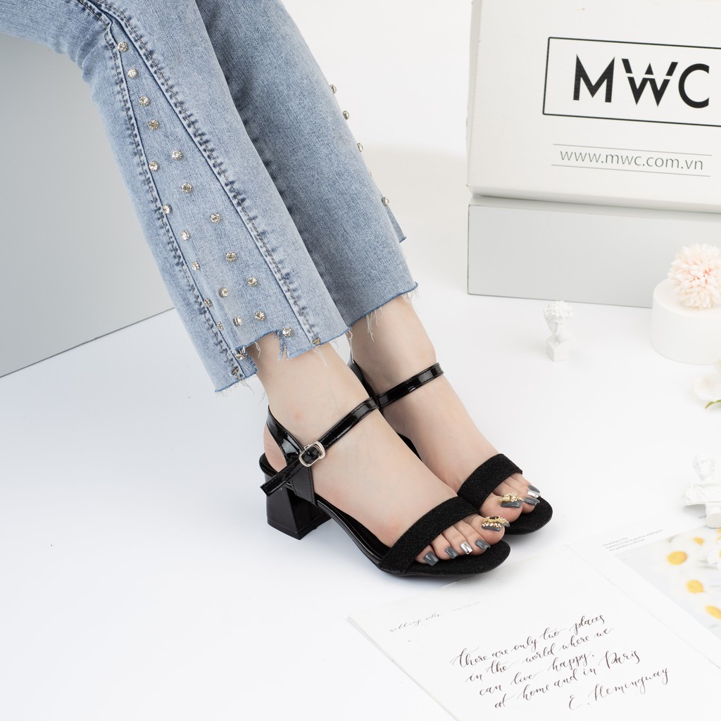 GIÀY CAO GÓT NỮ MWC - GIÀY SANDAL CAO GÓT QUAI NGANG - CAO GÓT SANDAL ĐẾ VUÔNG CAO 5CM - CAO GÓT HỞ MŨI - NUCG-3896